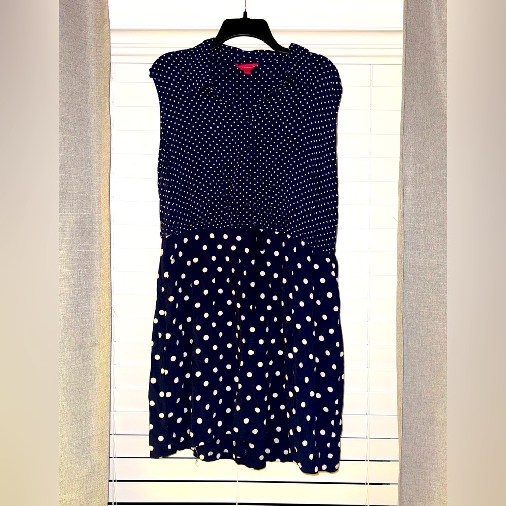 Navy Blue Polka Dot Sleeveless Dress